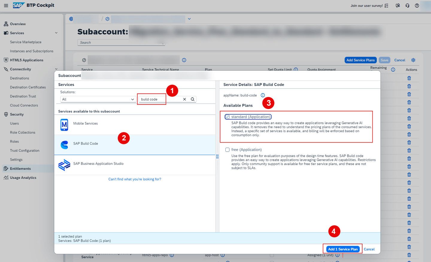 Adding SAP Build Code Standard plan