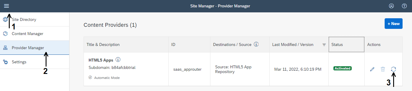Figure 2 – Refresh content from the HTML5 apps repository
