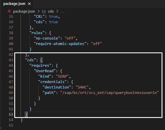 Figure 7 – Reference to web service in package,json