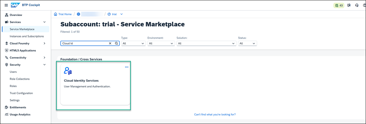 Cloud Identity services tile