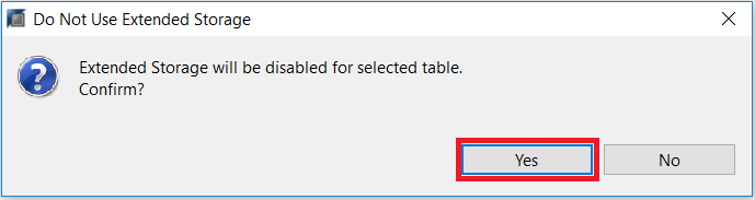 Confirm Disable Extended Storage