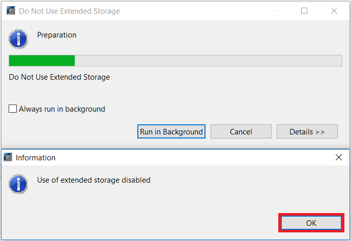 Verify Not Use Extended Storage