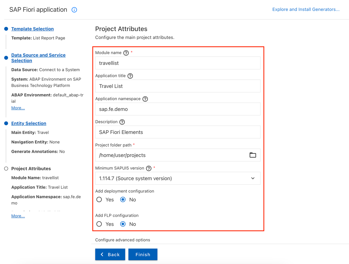 Provide project attributes