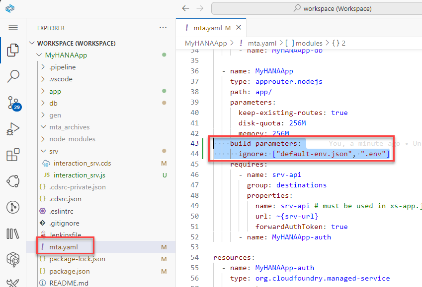 mta.yaml app router module build parameters