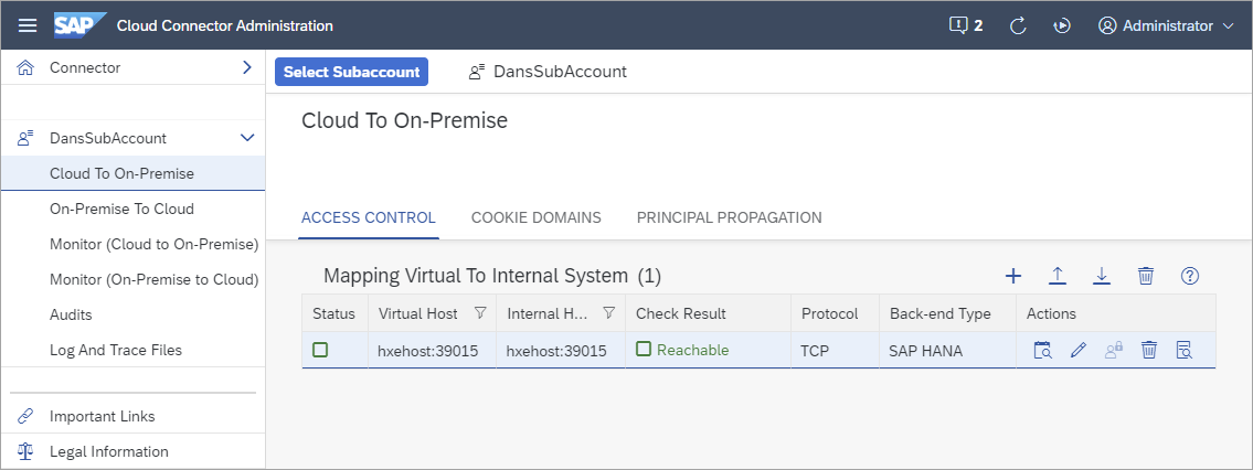connected to SAP HANA database