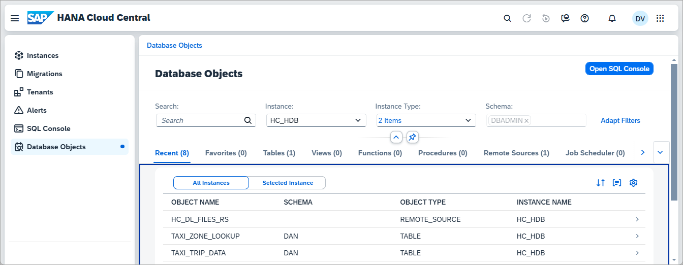 Database Objects App