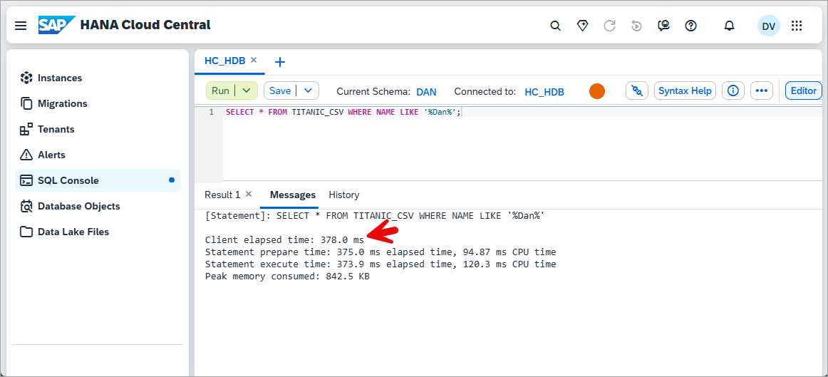 virtual table elapsed time