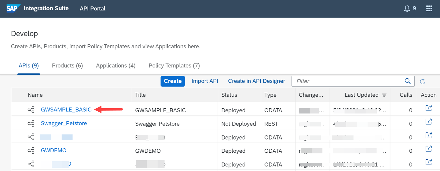 Select the GWSAMPLE_BASIC Proxy