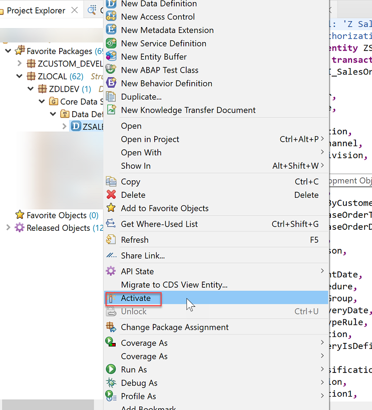 Data Definition Activation