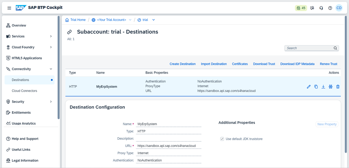 Cloud Foundry destination