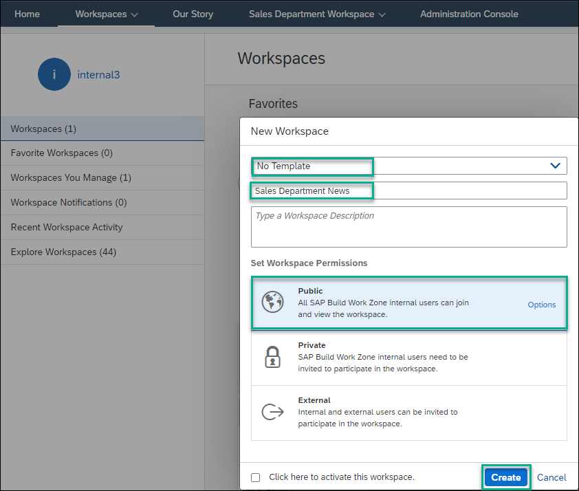 Workspace settings