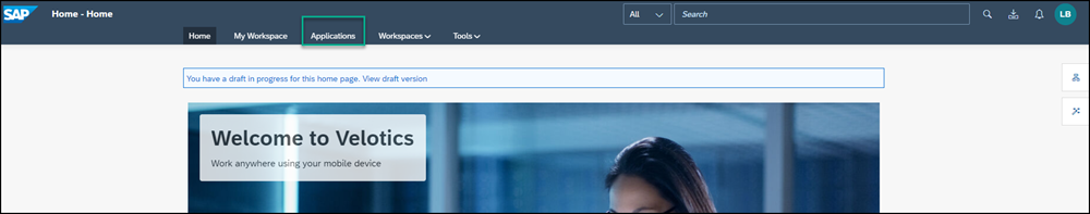 Open Applications page
