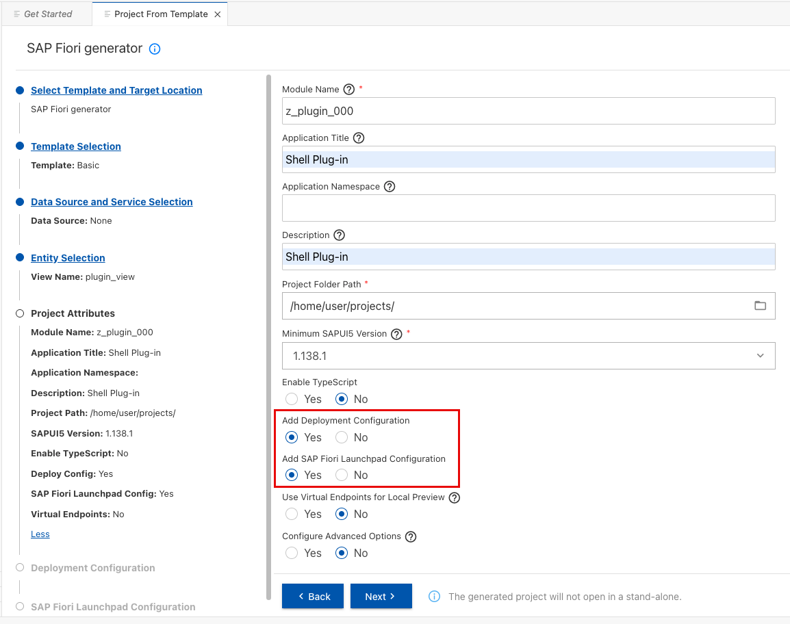 Create SAP Fiori application - Project attributes