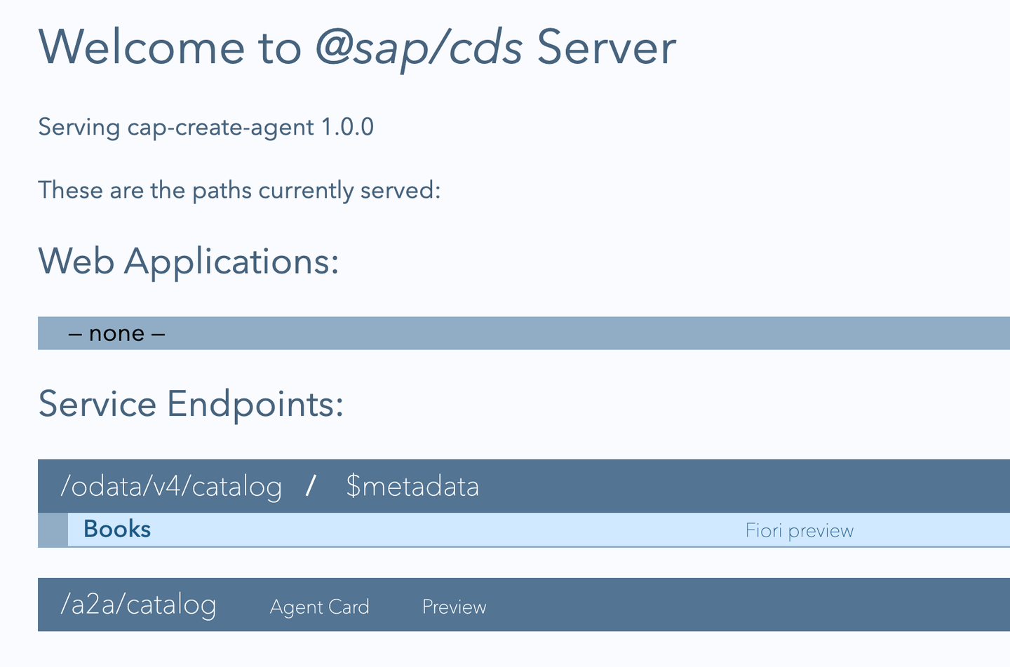 the CAP server welcome page showing the two service
endpoints