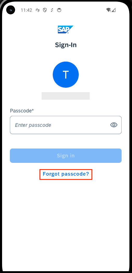 Forgot passcode button