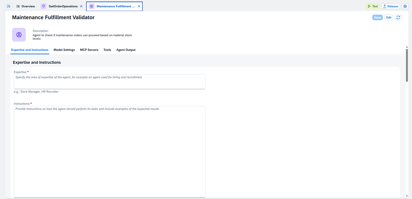 Agent editor