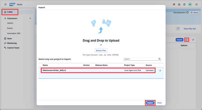 Upload and import