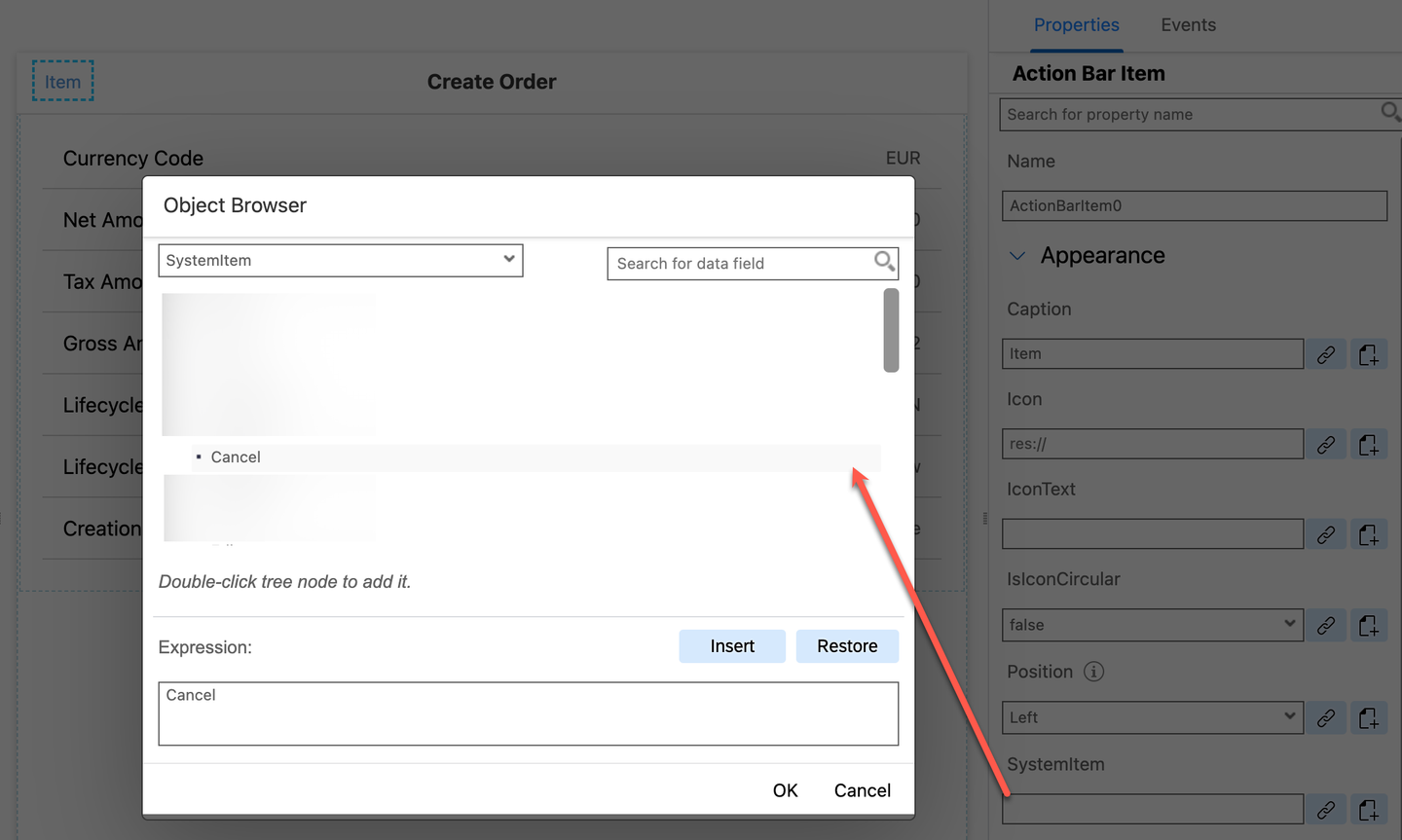 Cancel System Item Selected In Object Browser