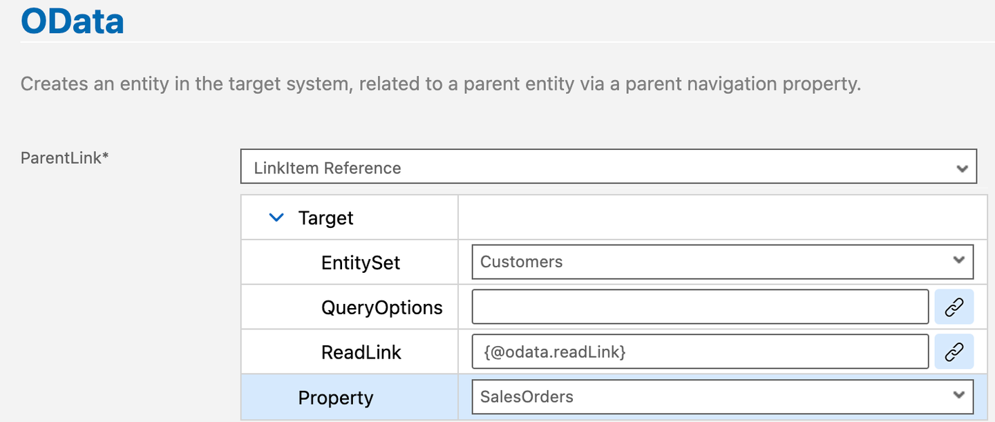 Parent Link And Properties Selection Step