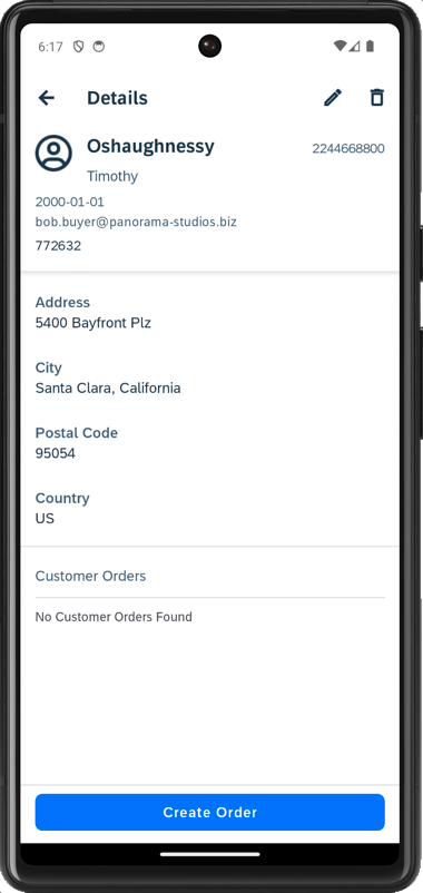 Android Customer Detail Create Order Option