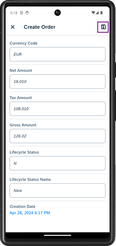 Android New Sales Order Form With Save