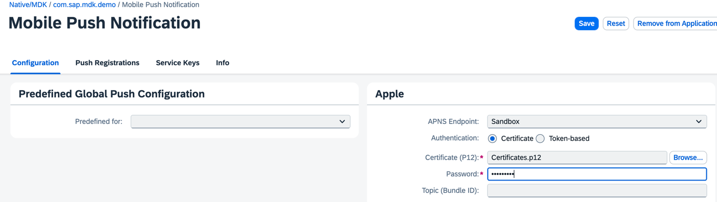 Apple APNS Certificate Configuration Save