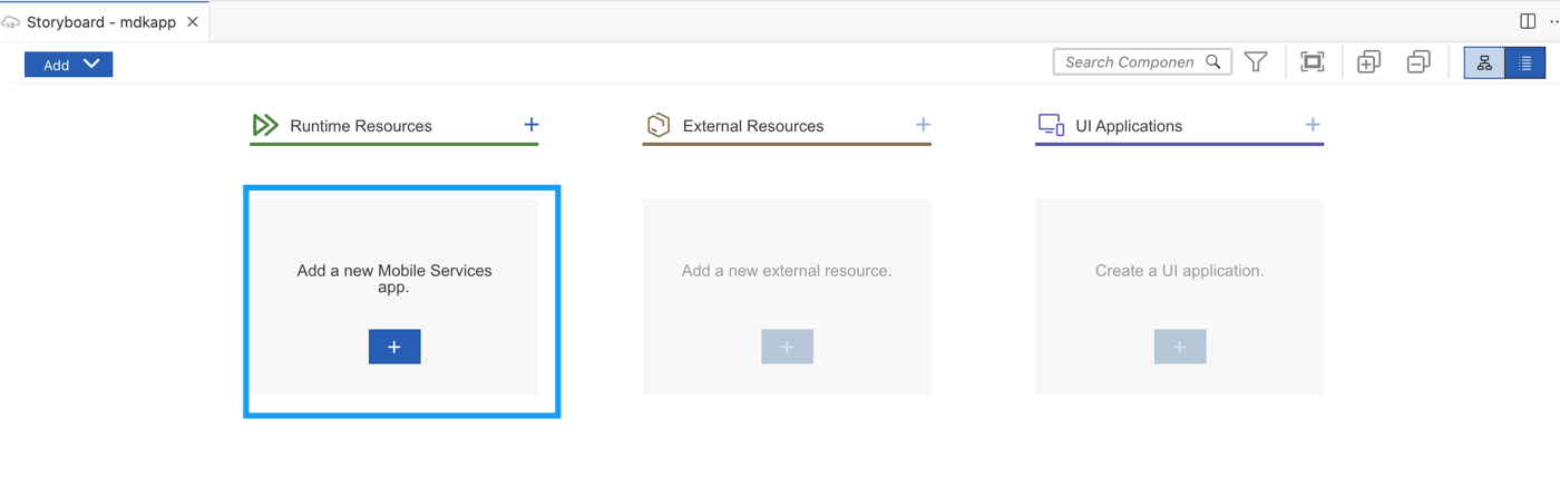 Storyboard Runtime Resources Add Button