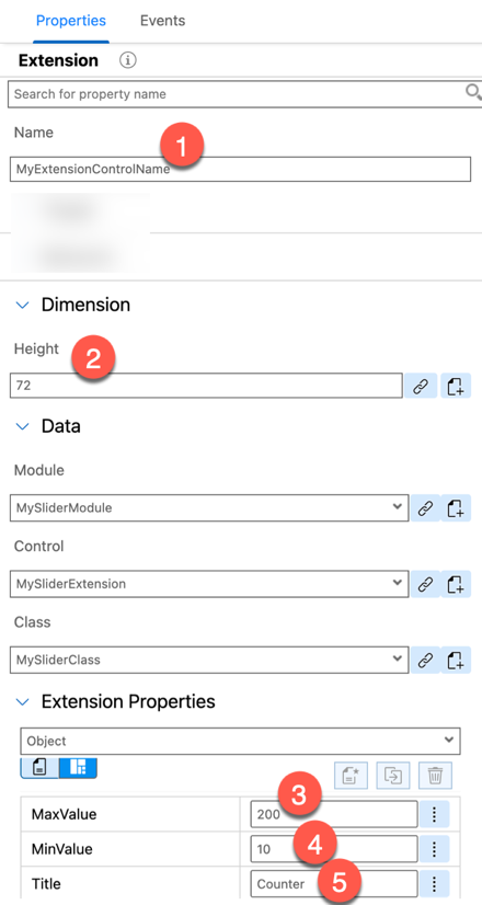 Extension Control Properties Configuration