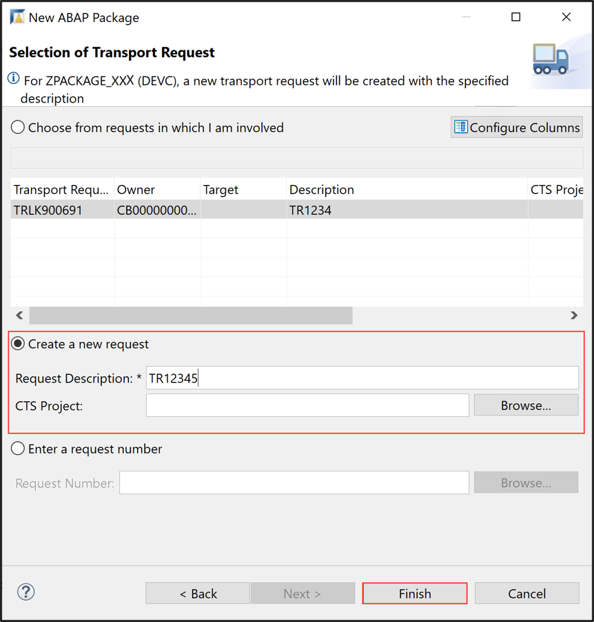 Select transport request