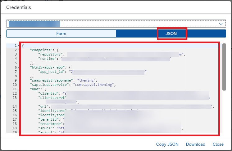 Copy service key in JSON format