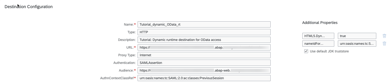 Settings for dynamic Runtime Destination
