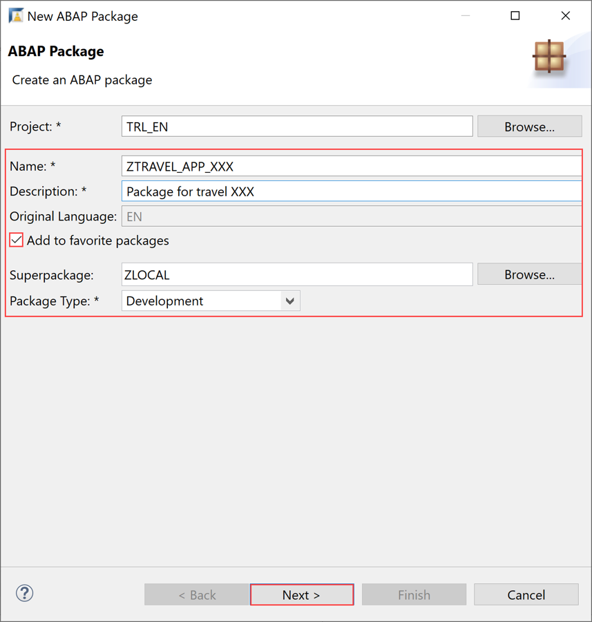 Create ABAP package