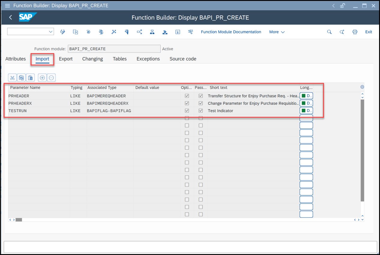 BAPI explorer - Function Builder