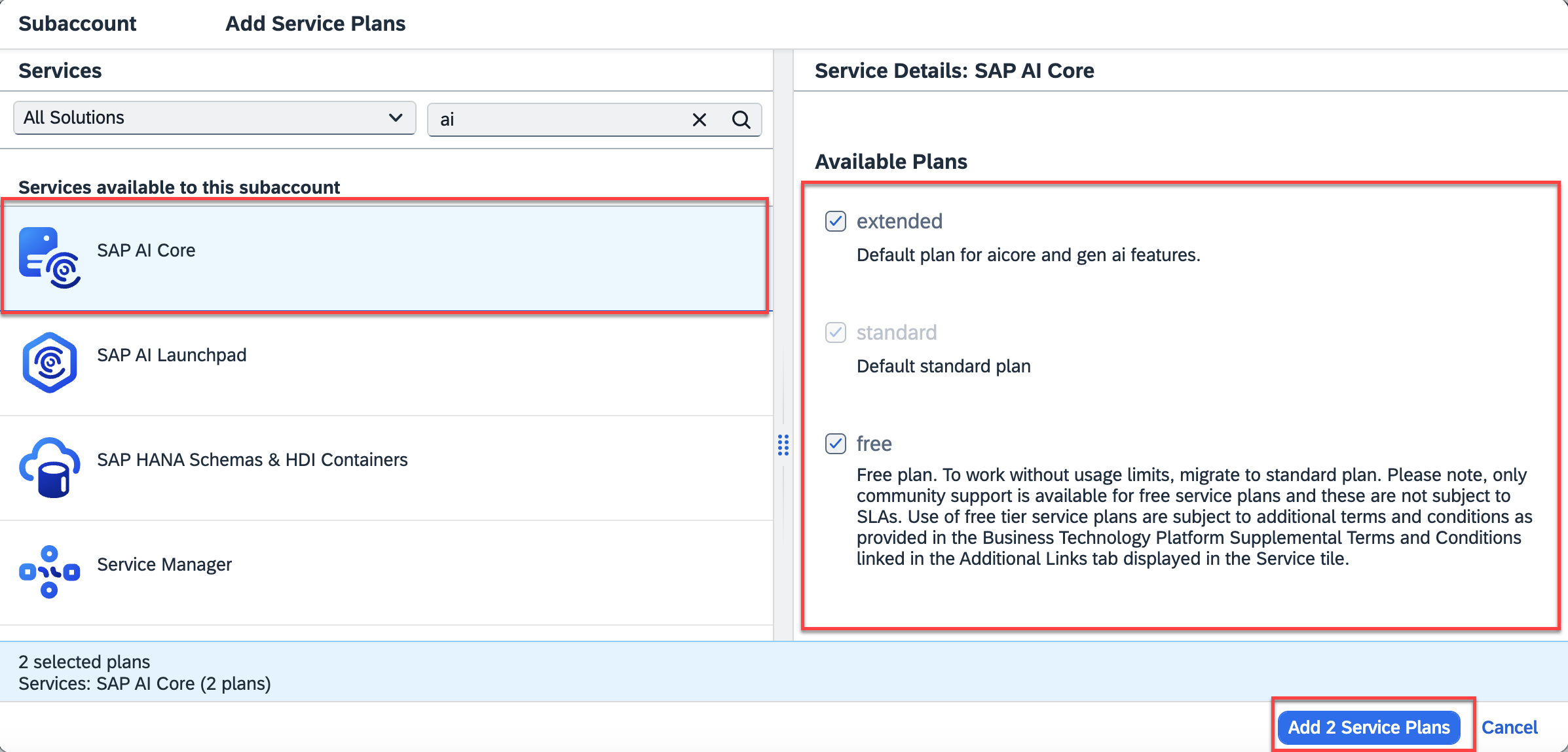 Set SAP AI Core as an entitlement