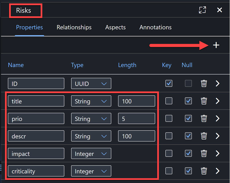 Risks entity fields