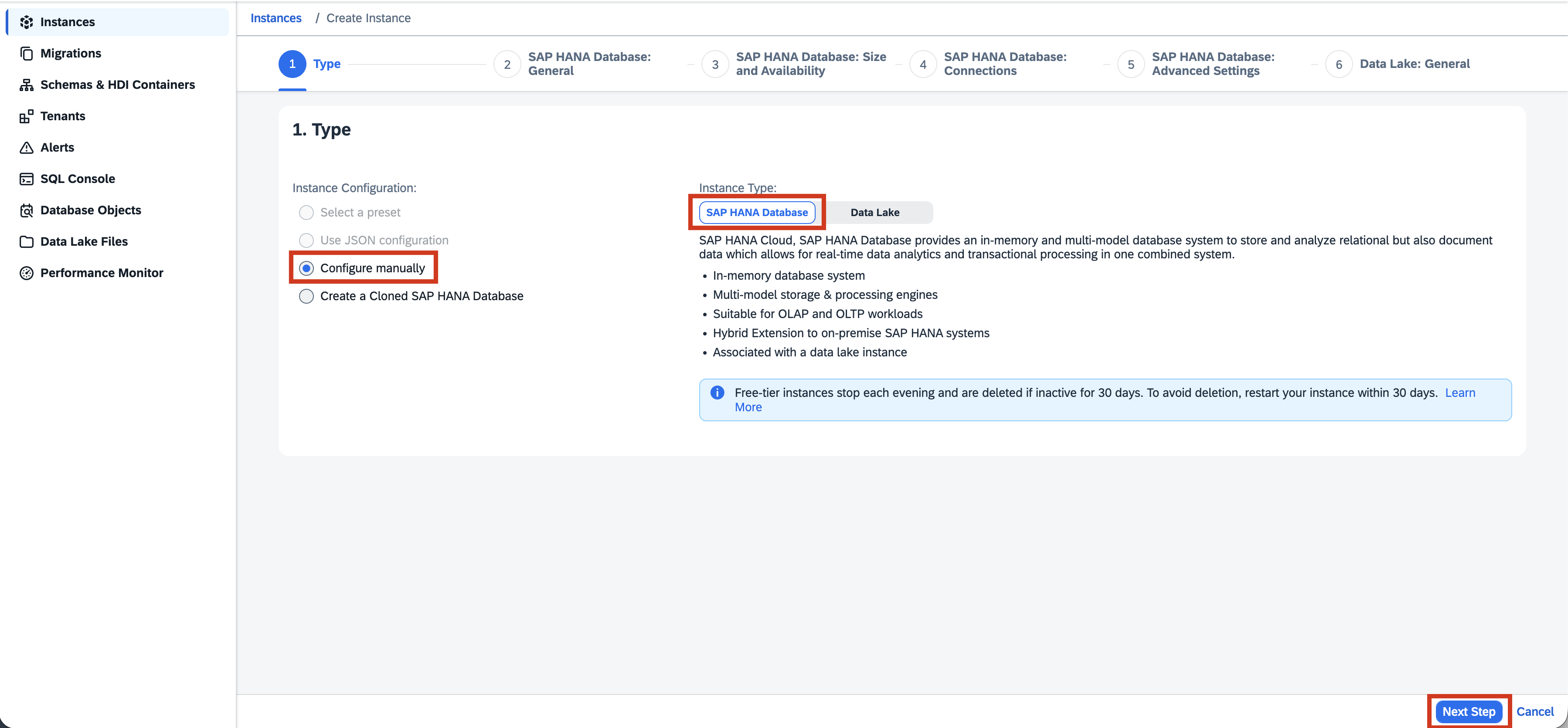 Create SAP HANA DB Step 1