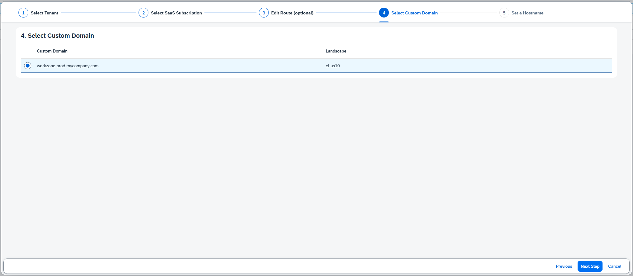 Select custom domain