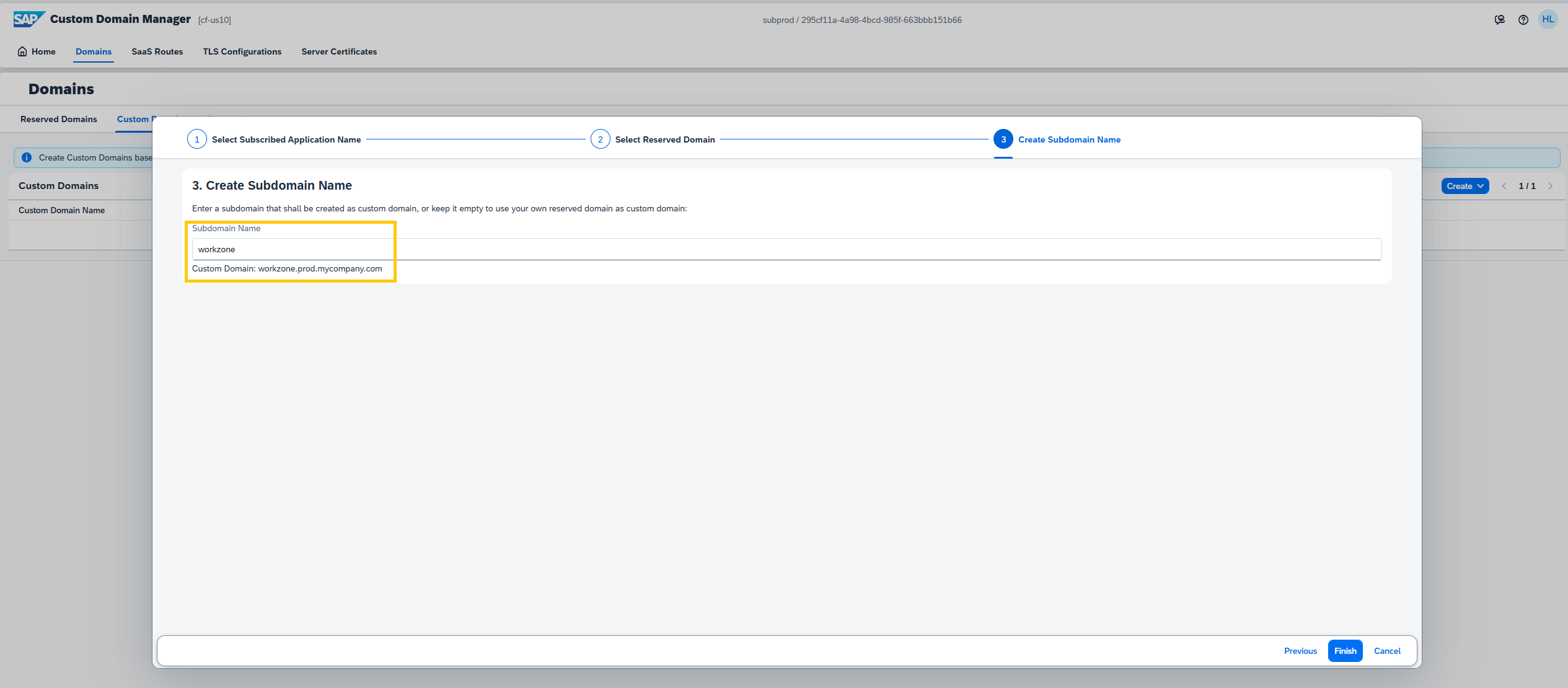 Select subdomain