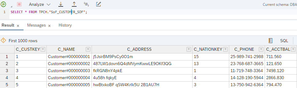 Querying the virtual SQL on Files object from SAP HANA.