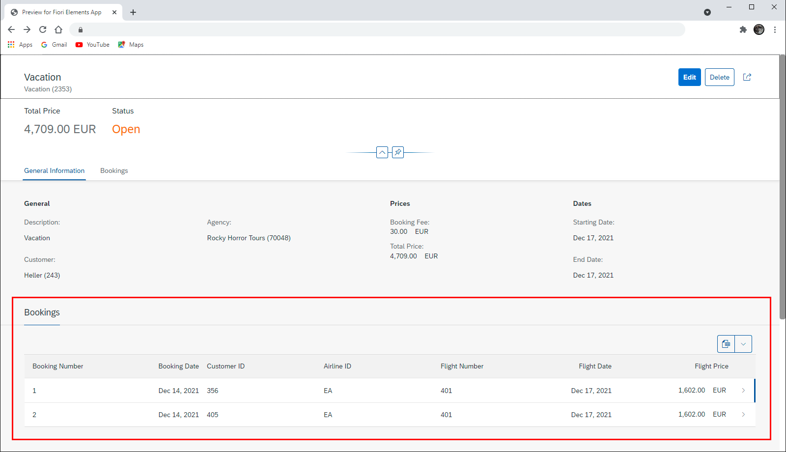 App booking table