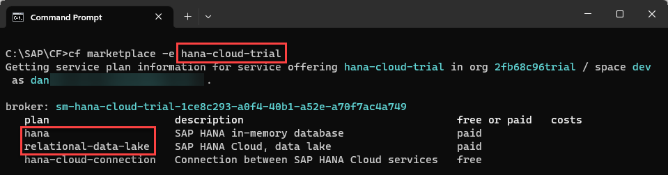 service plan details for hana-cloud-trial