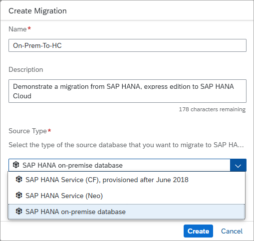 create migration dialog