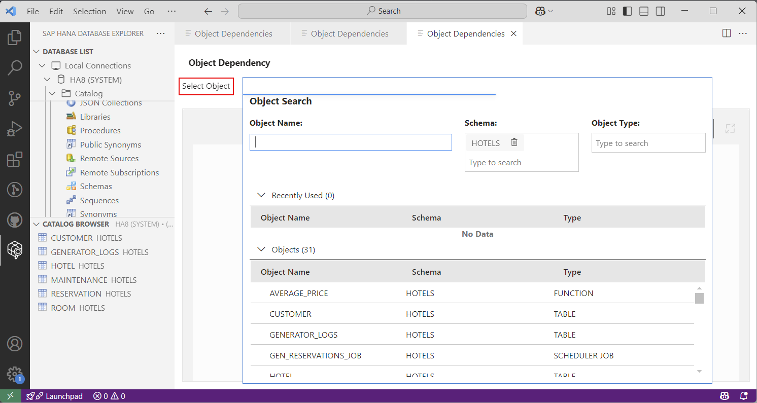 Select Objects from Dependency Viewer