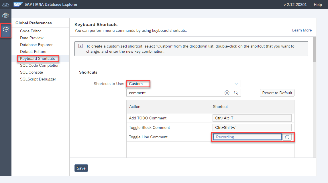 Open Keyboard Shortcuts Settings