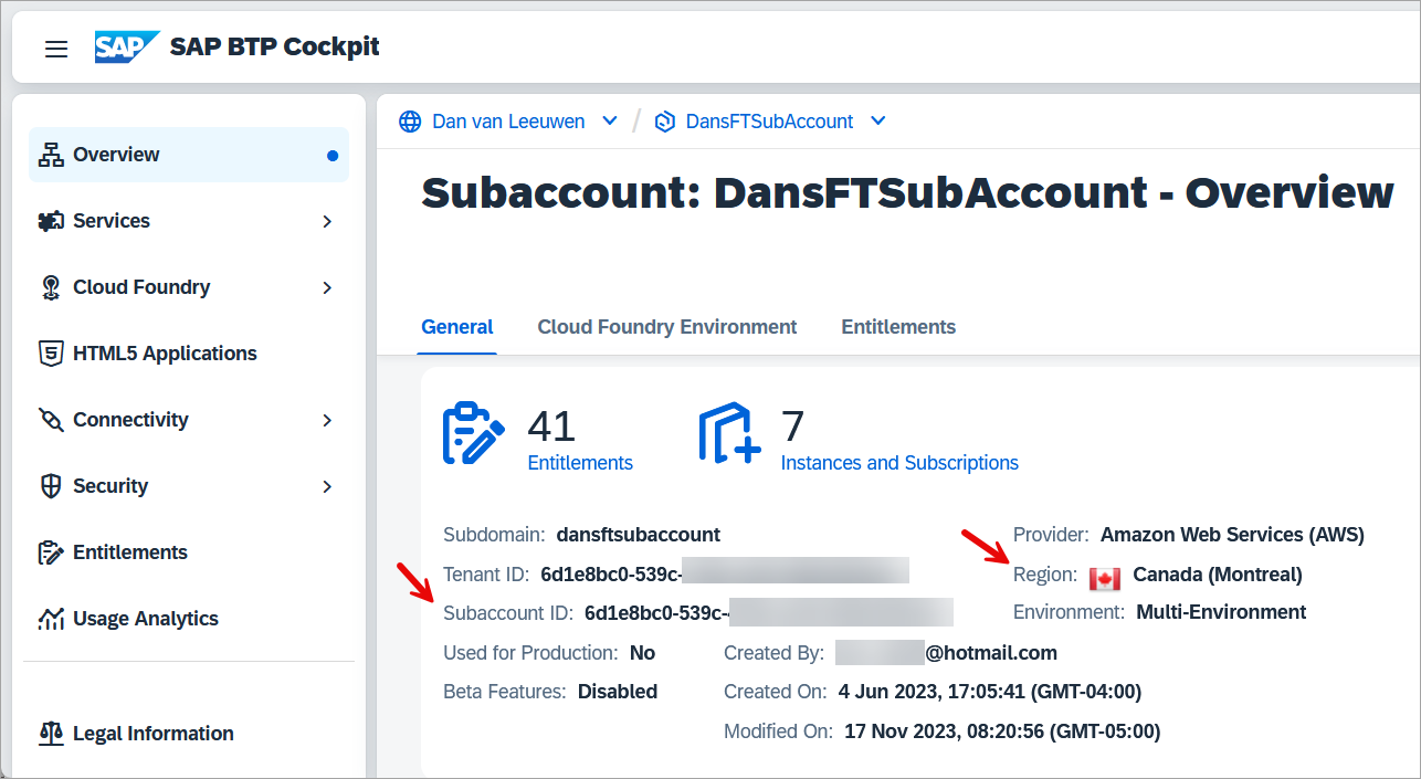 cloud Foundry sub account