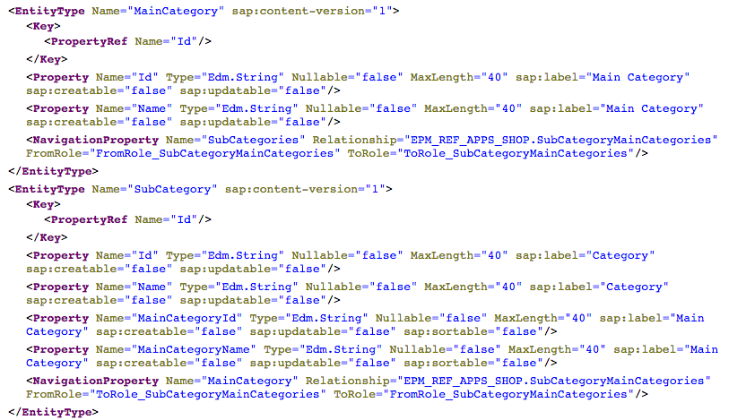 main and sub category entity types