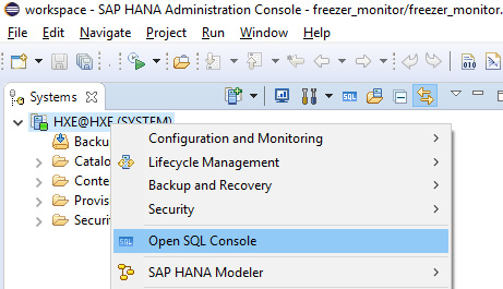 Open a SQL Console for your HANA database